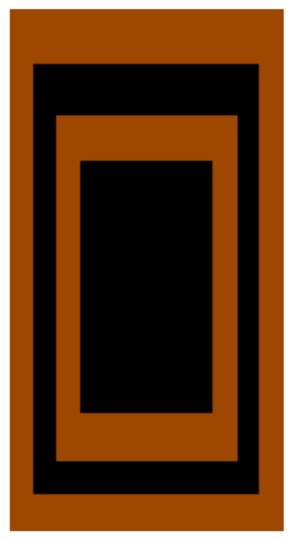 Un motif géométrique composé de rectangles noirs et marron empilés dans un motif répétitif vertical.
