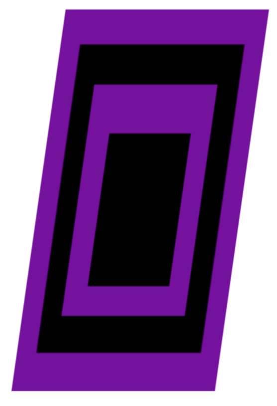 Logo géométrique avec rectangles noirs et violets en dégradé sur fond noir