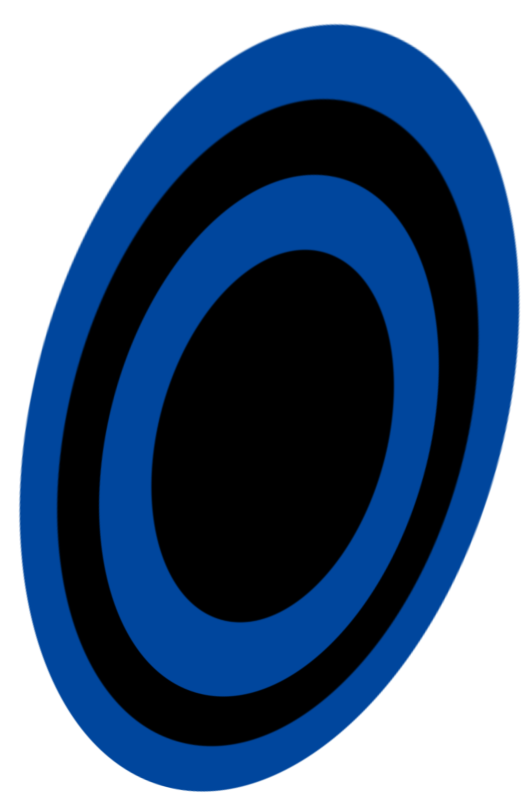 Cible de tir avec cercles concentriques bleus et noirs.