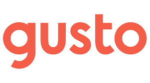 The word 'gusto' in bold, red lowercase letters.