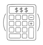 Calculator with dollar signs displayed on the screen