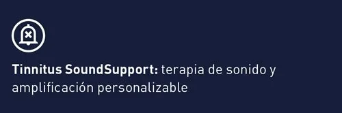 Publicidad de Tinnitus SoundSupport para terapia de sonido y amplificación personalizable.