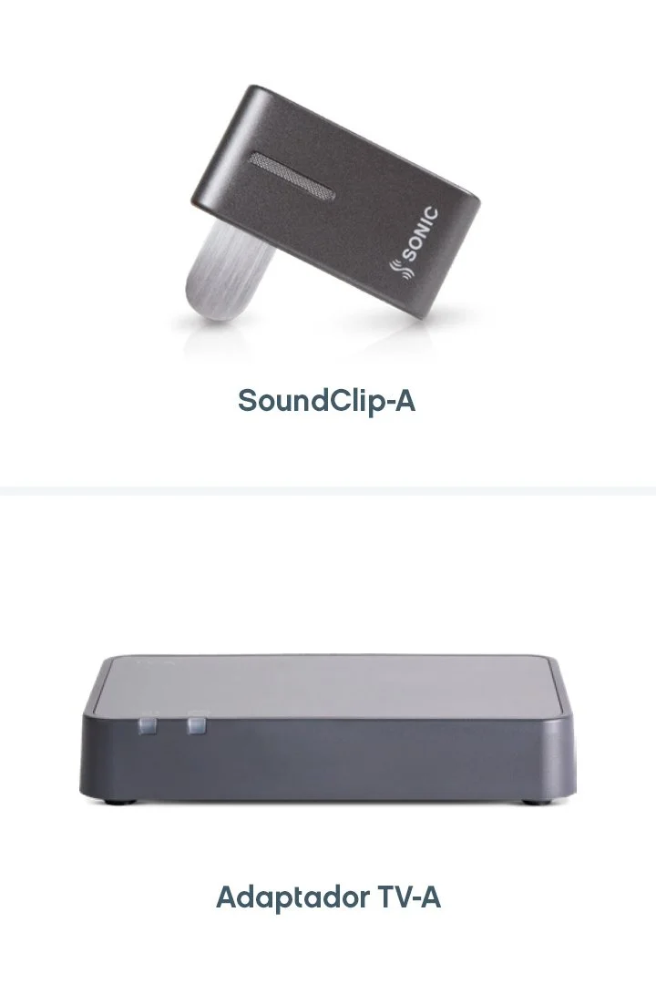 Dispositivo de audio SoundClip-A y adaptador de TV-A.