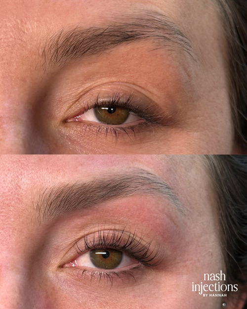 Before and after brow wax lash lift and tint