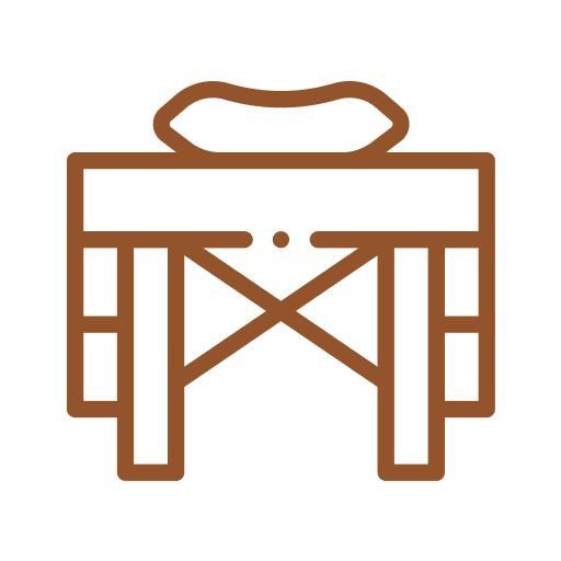 Icon of a brown picnic table with a slatted top and attached benches.