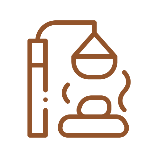 Icon of a smoking pipe, a showerhead, and a pipe with smoke, representing smoking and grooming.