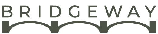 The word 'BRIDGEWAY' in black text with a stylized bridge graphic underneath.