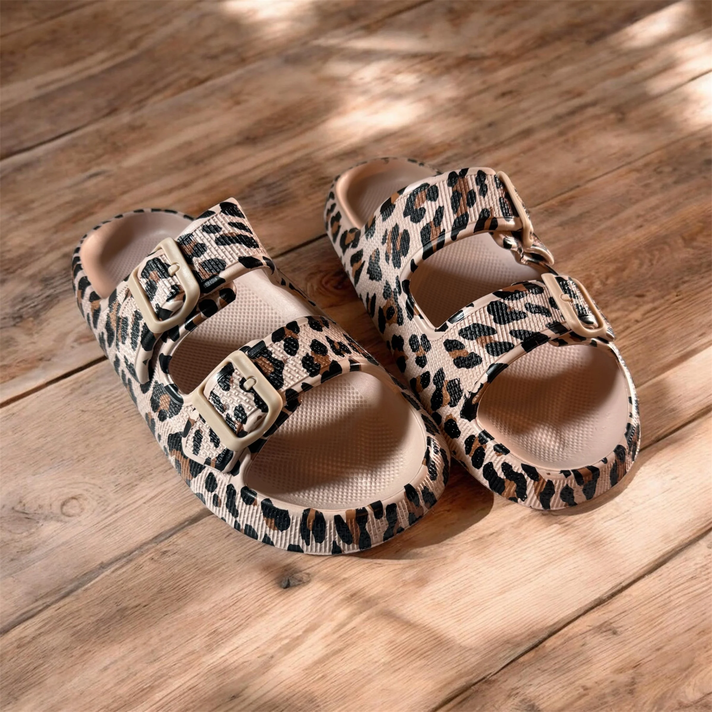 Leopard Double Buckle Comfy Slippers