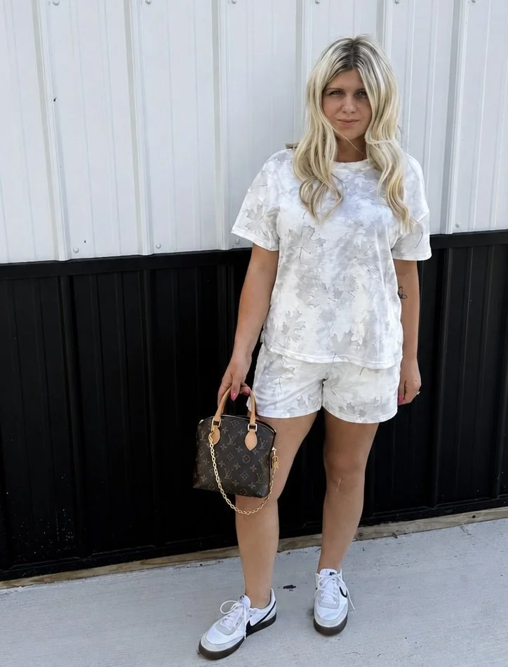 White Woodland Camouflage Casual 2pcs Short Set