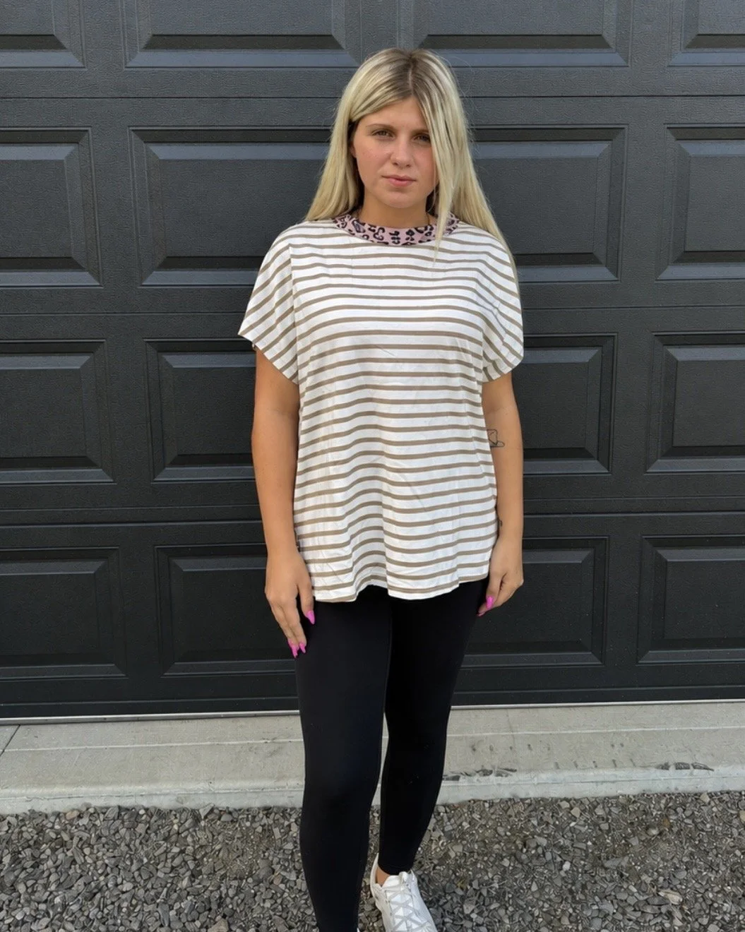 Leopard Patchwork Round Neck Loose T Shirt