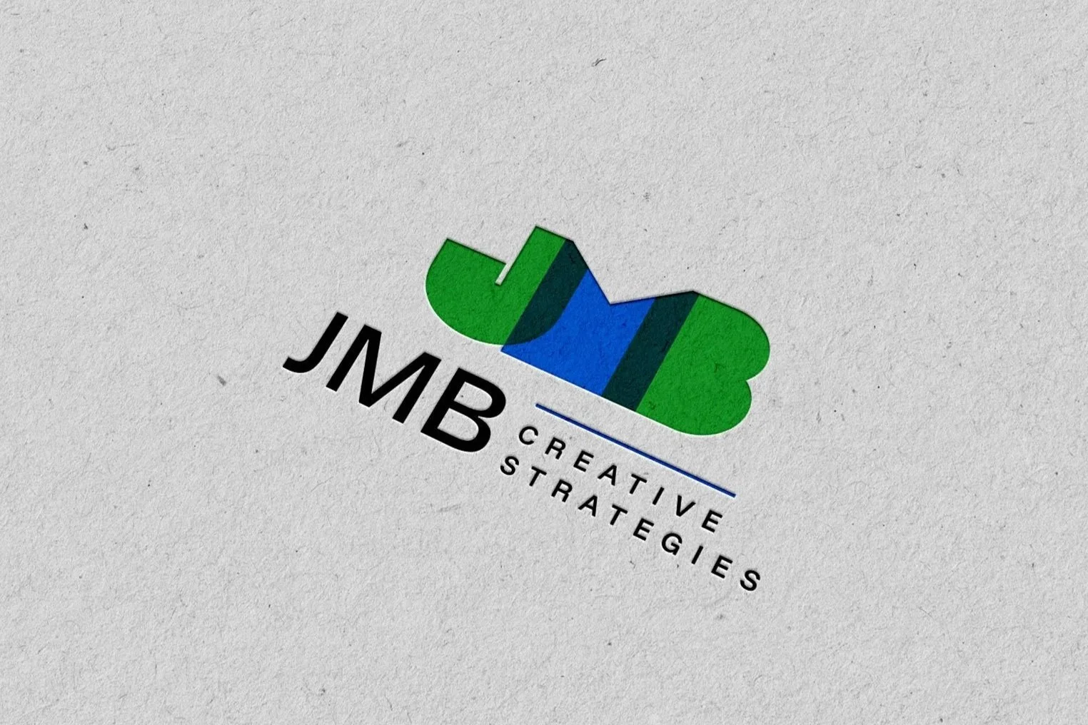 Logo with green and blue geometric shapes above the black text "JMB" and smaller text "Creative Strategies" below.