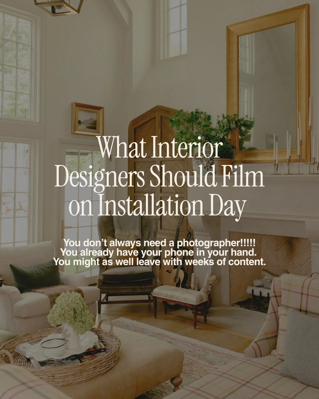 Interior designers, installation day is NOT the day to suddenly remember you need content. 😂⁠
⁠
Because by the time the room is finished, you are exhausted, your team is packing up, the client is about to walk in, and your camera roll somehow contai