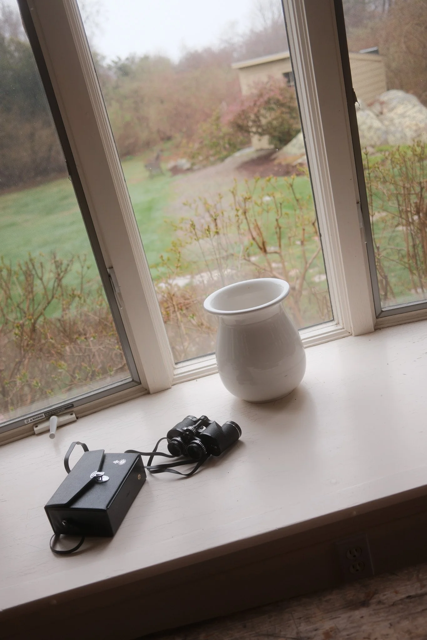 White vase and binoculars
