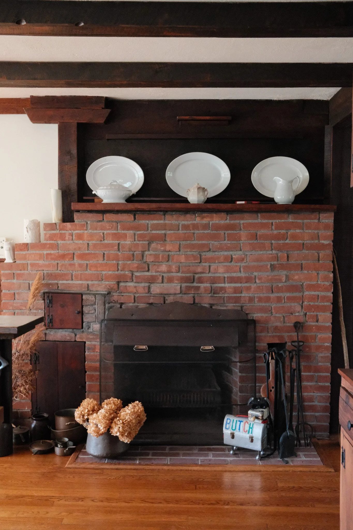 Large brick fireplace