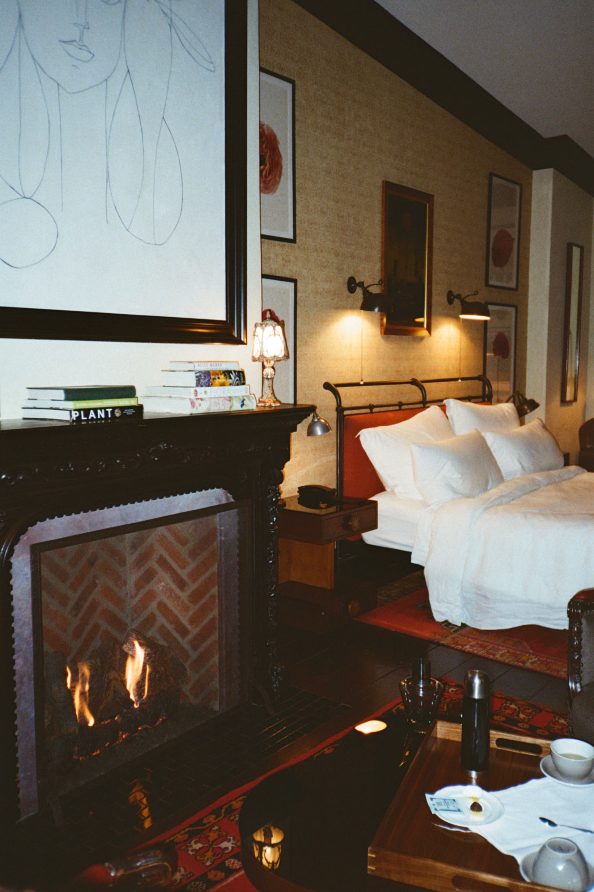 Film photo of Gardener fireplace and bed
