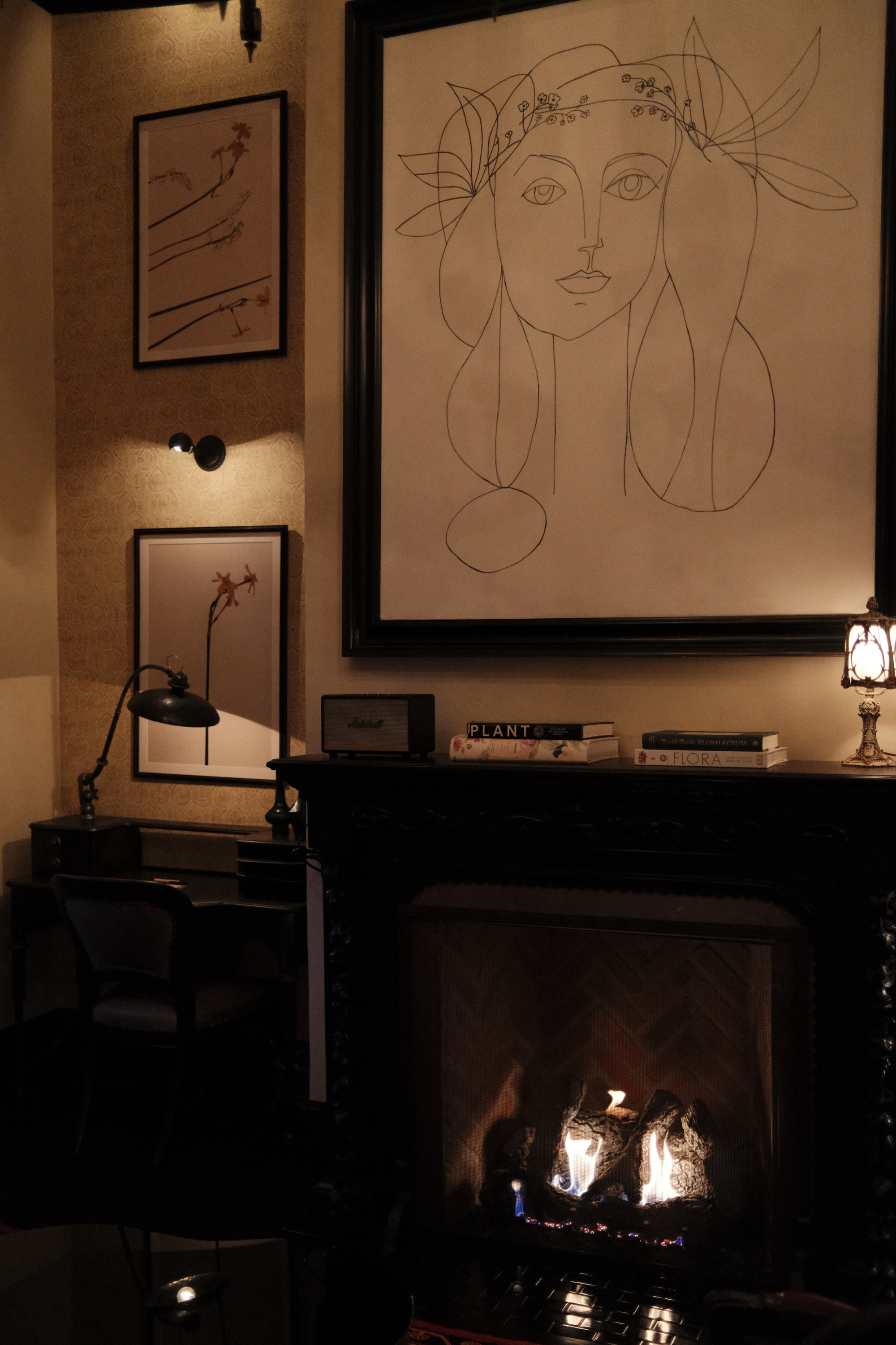 The Gardener fireplace and writing desk