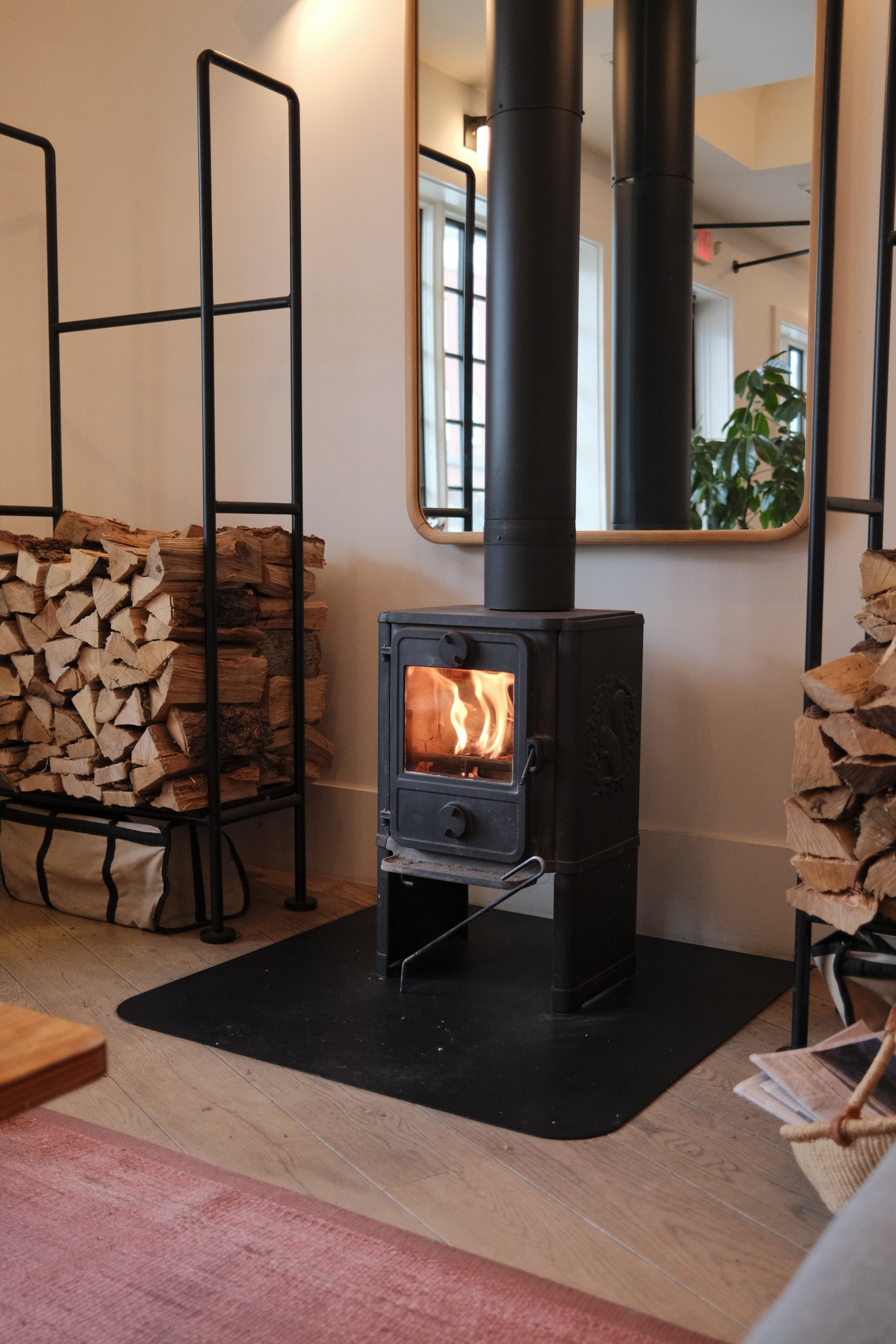 Lobby fireplace and firewood