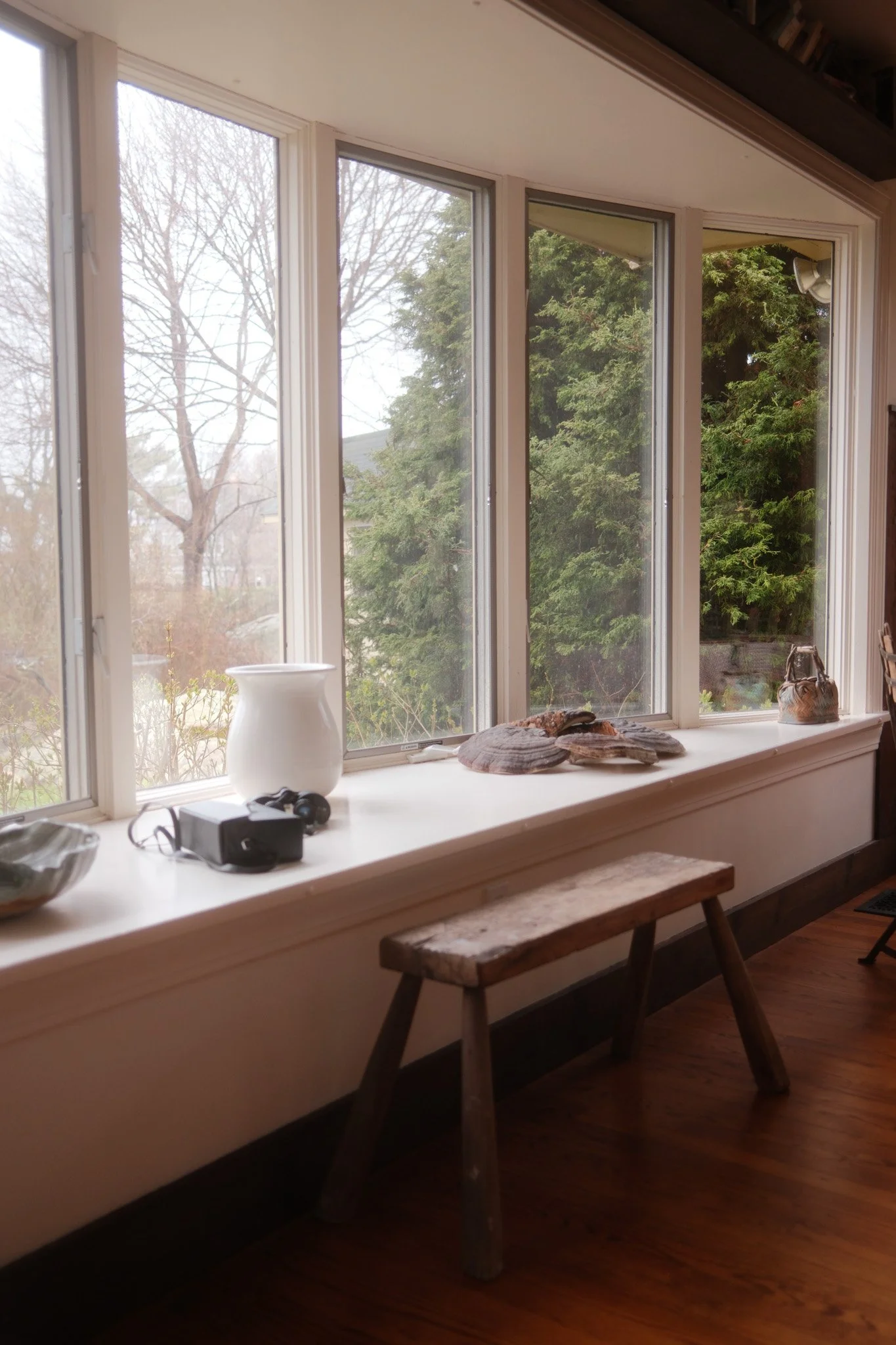 Living room windows and bench