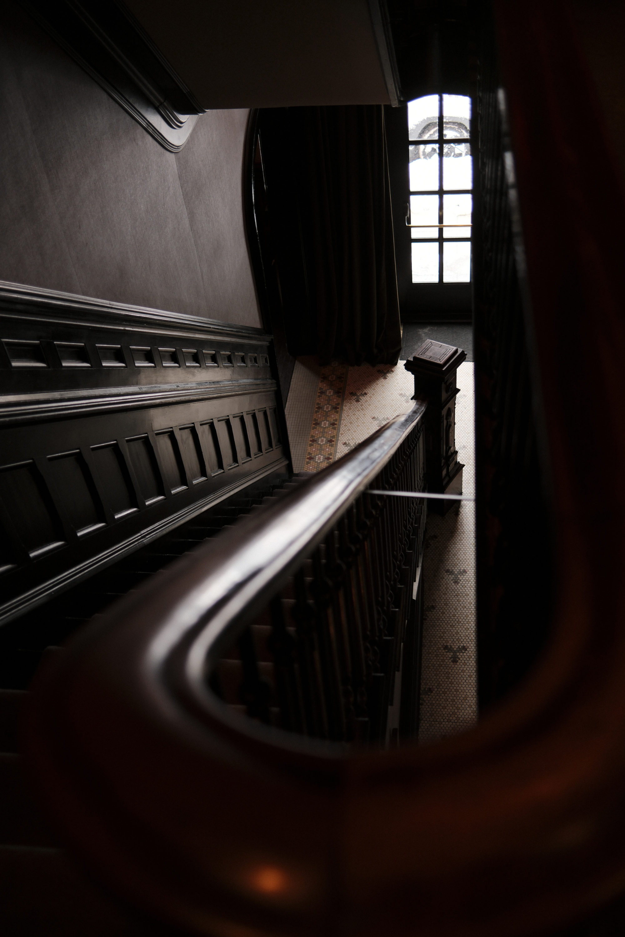 Looking down first floor stairwell