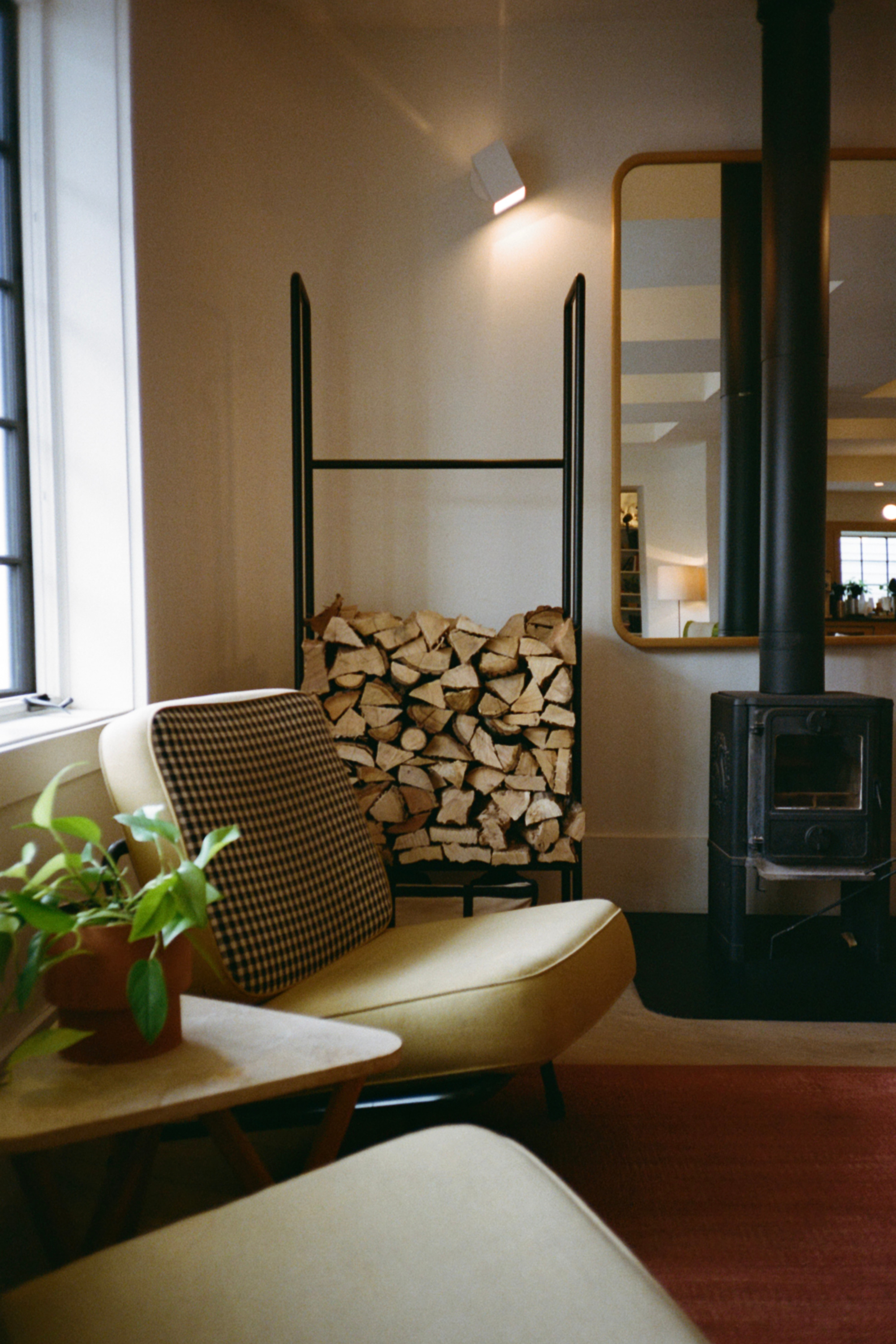 Lobby seating with firewood display