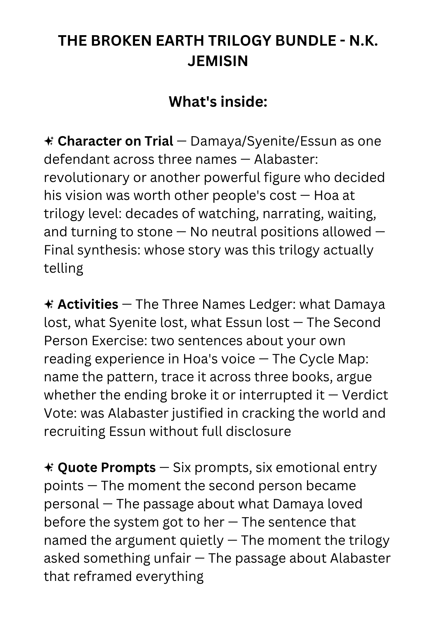 The Broken Earth Trilogy discussion kit for The Fifth Season, The Obelisk Gate, and The Stone Sky