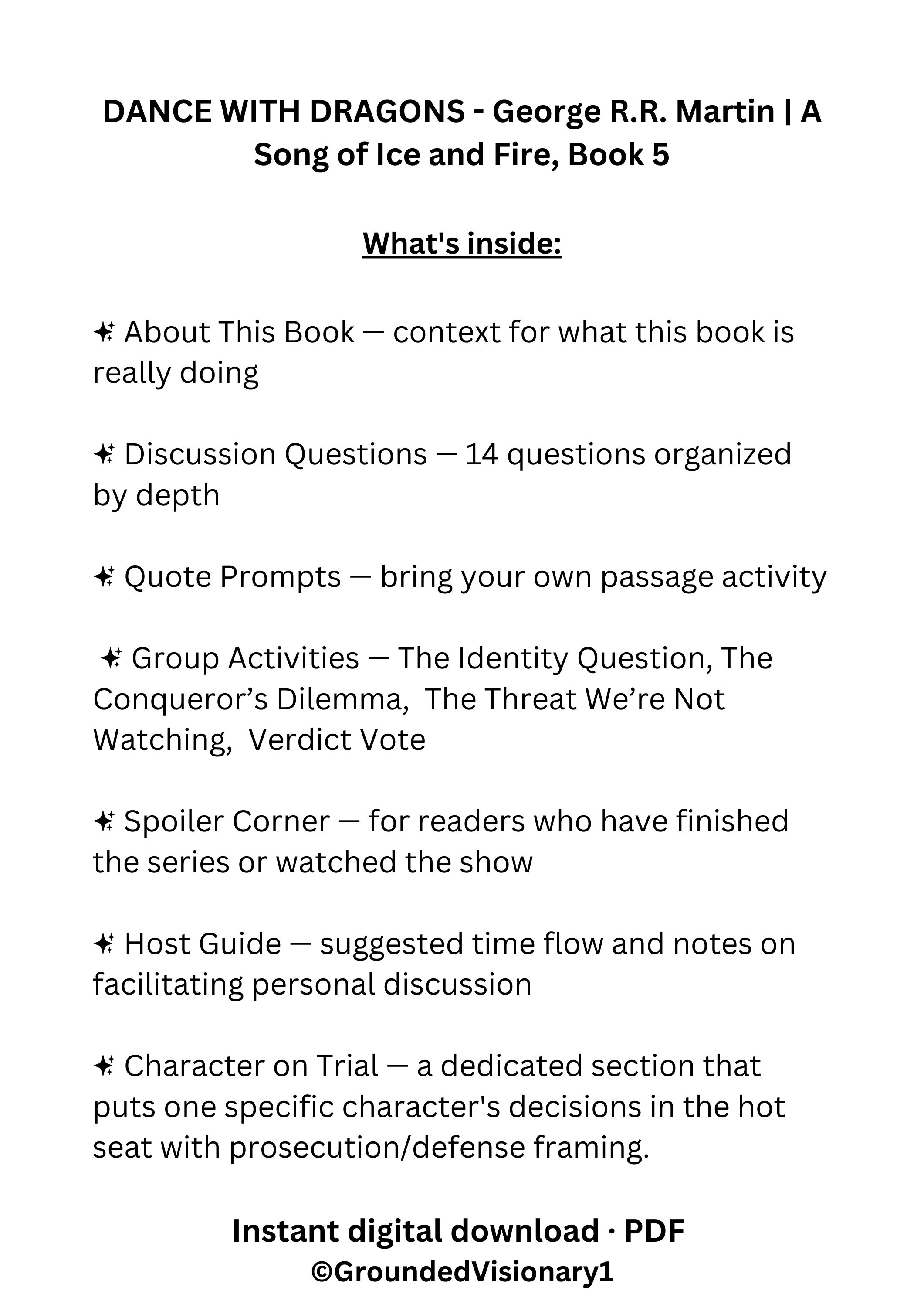Dance with Dragons discussion guide