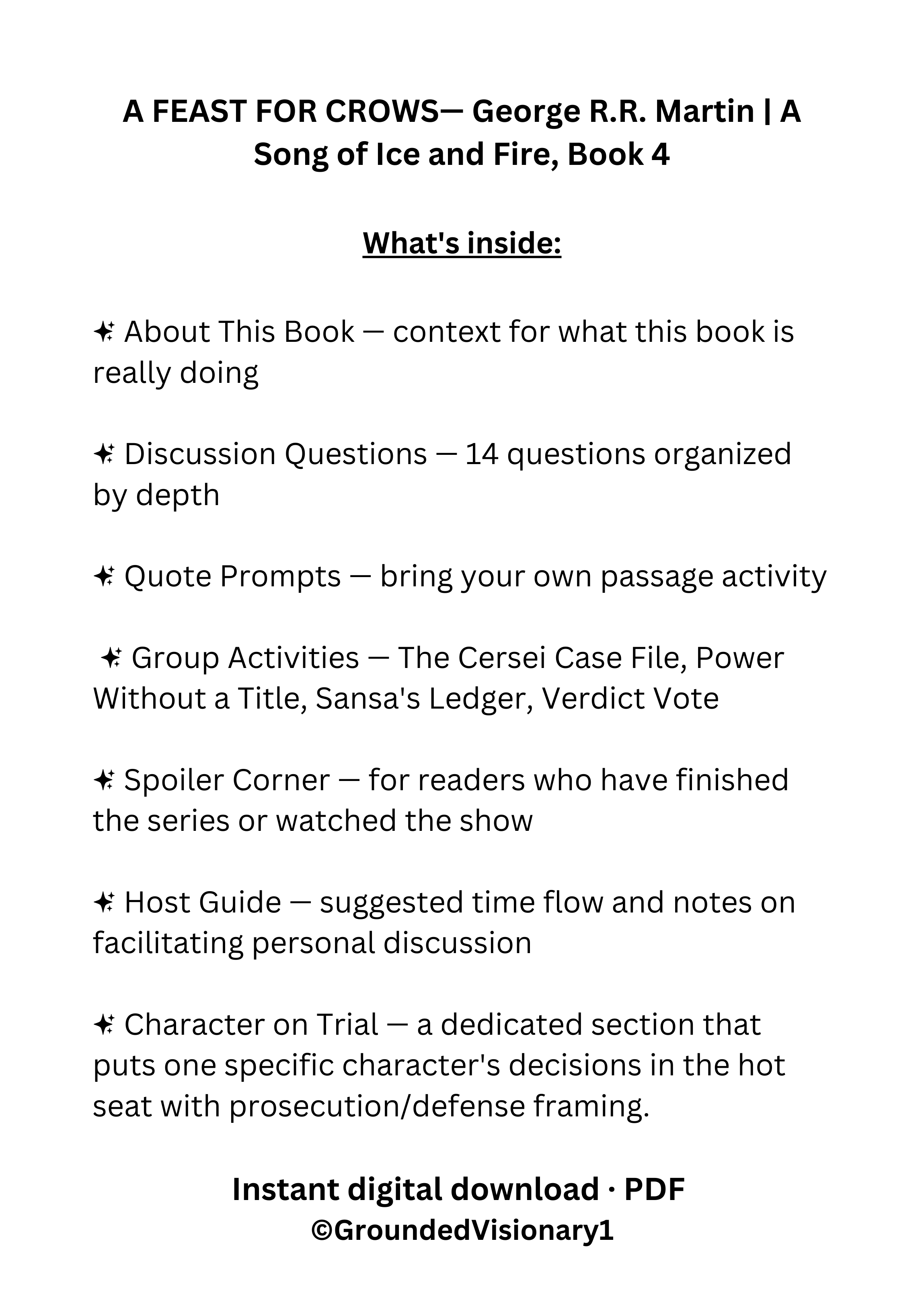 A Feast for Crows discussion guide