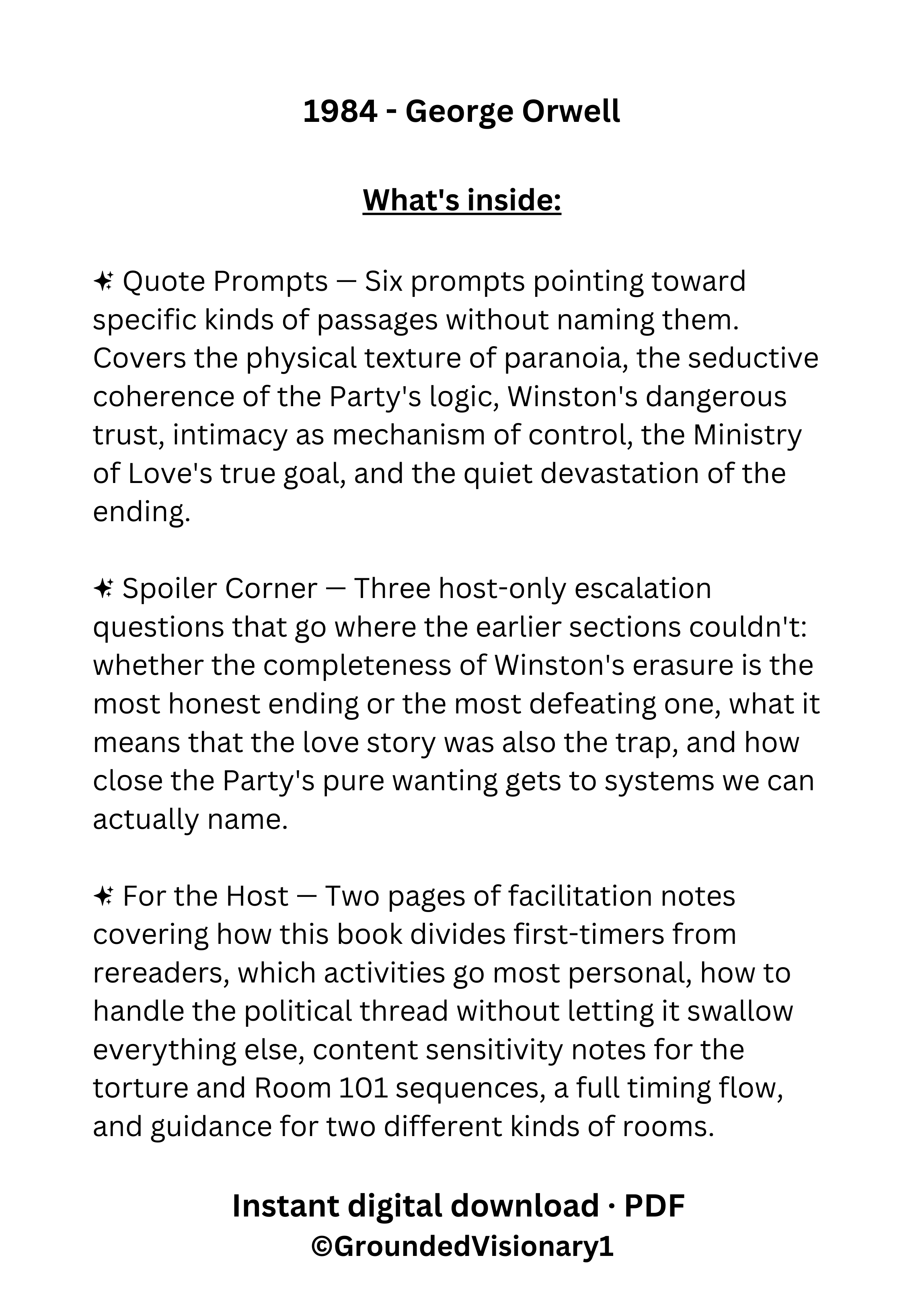 1984 by George Orwell discussion guide for book clubs, classrooms, and dystopian literature readers