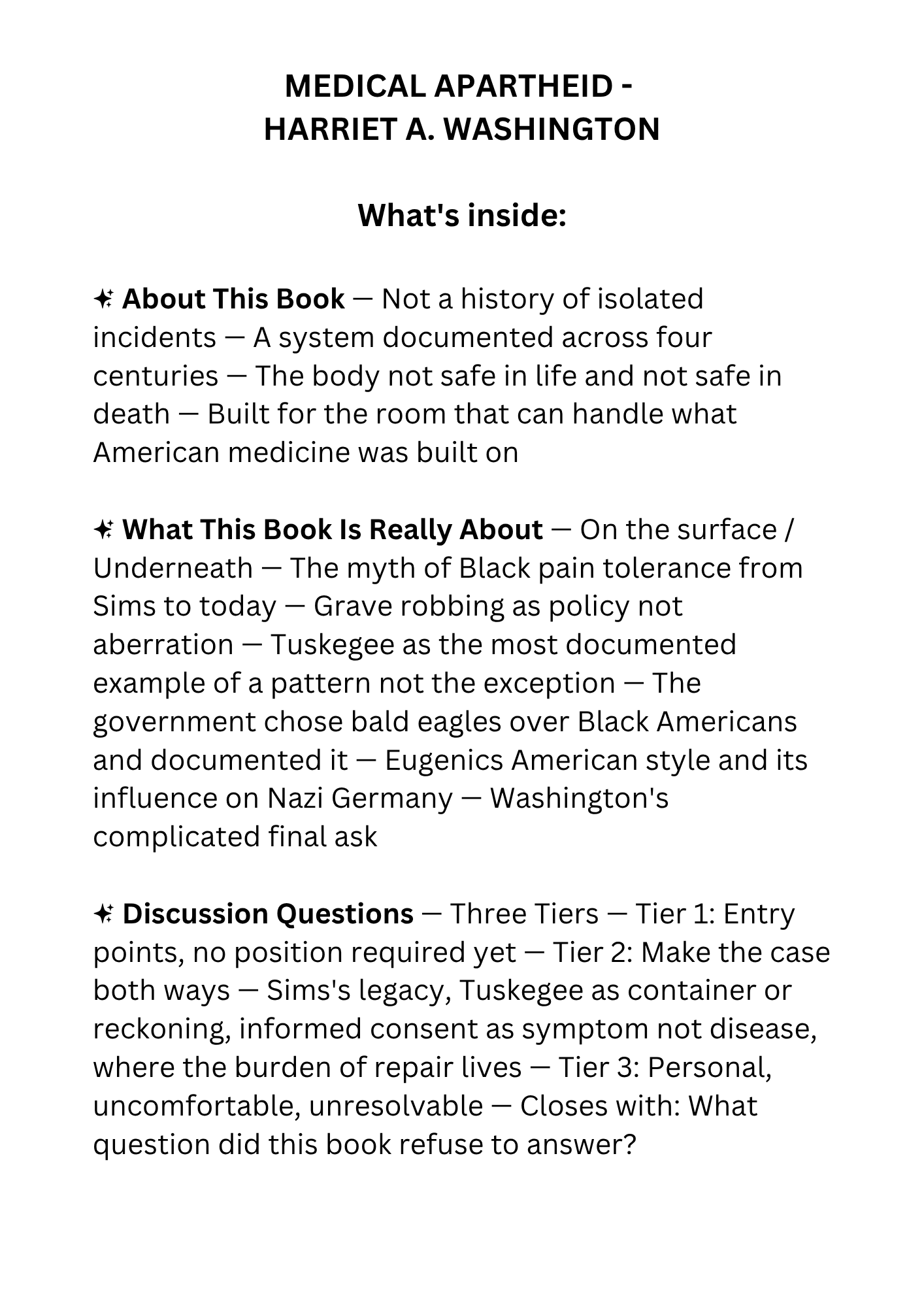 Medical Apartheid book club discussion guide for nonfiction readers, classrooms, and study groups