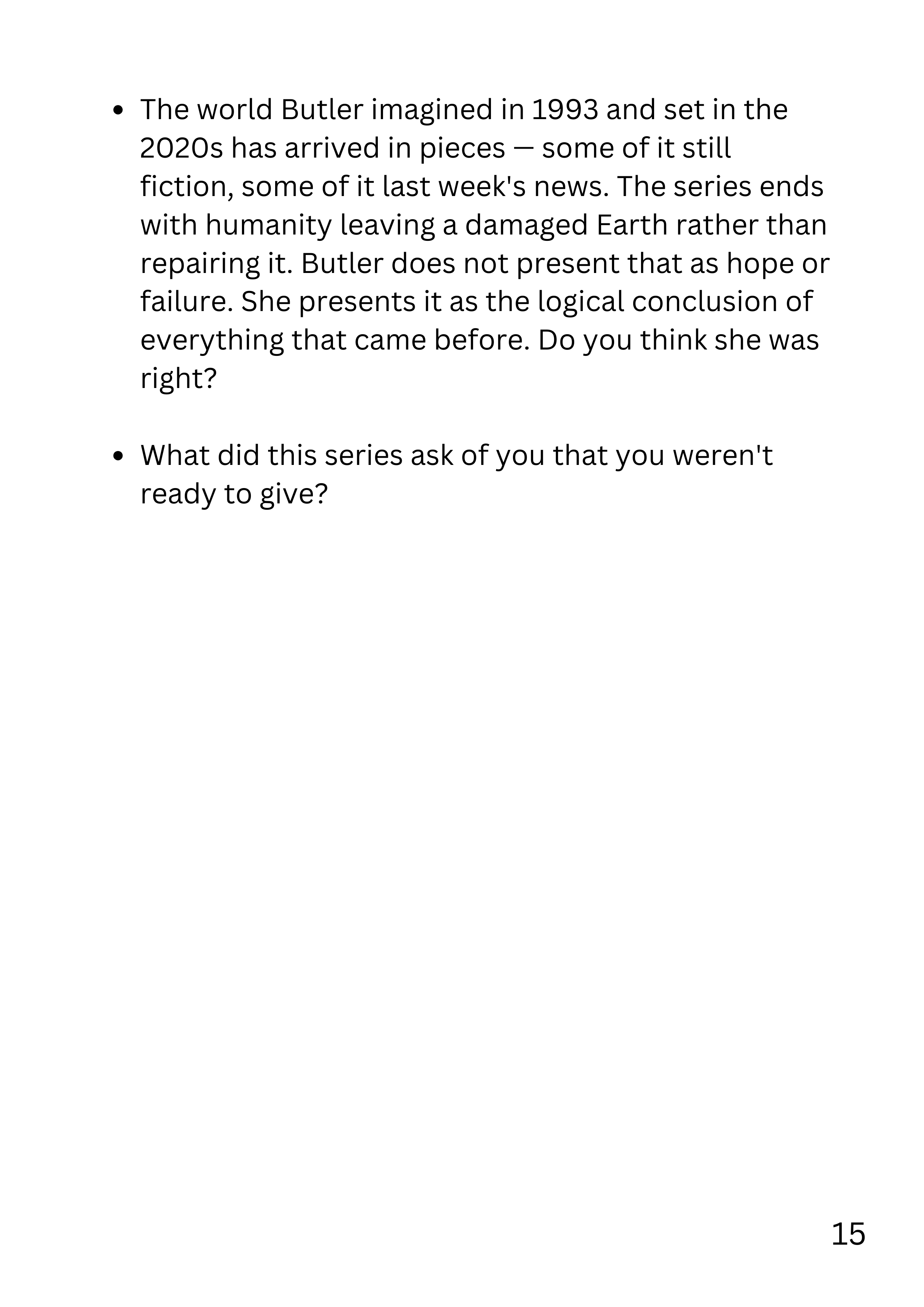 Parable Series bundle discussion kit for Octavia Butler’s Parable of the Sower and Parable of the Talents