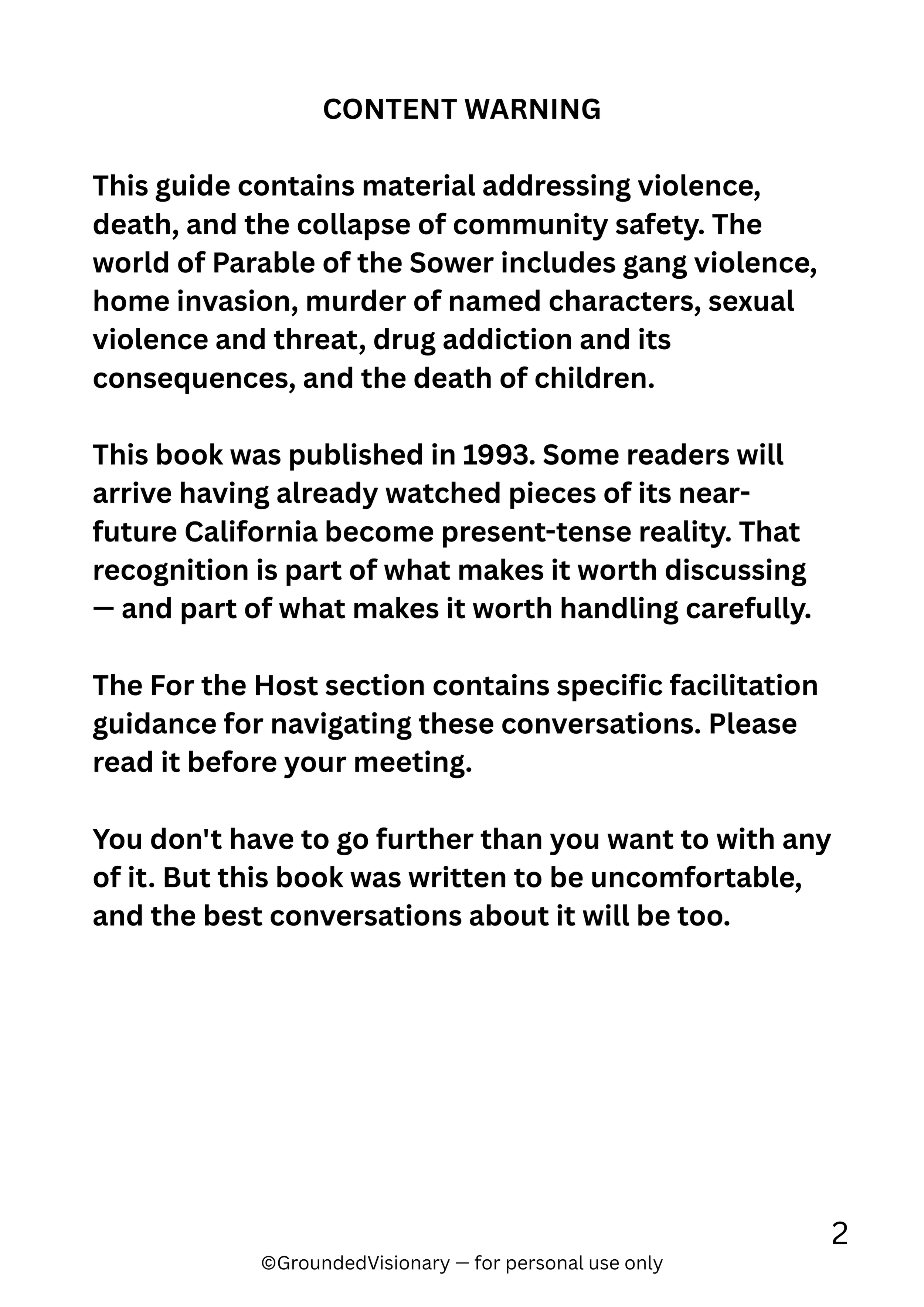 Parable of the Sower book club discussion guide for dystopian fiction readers and book clubs