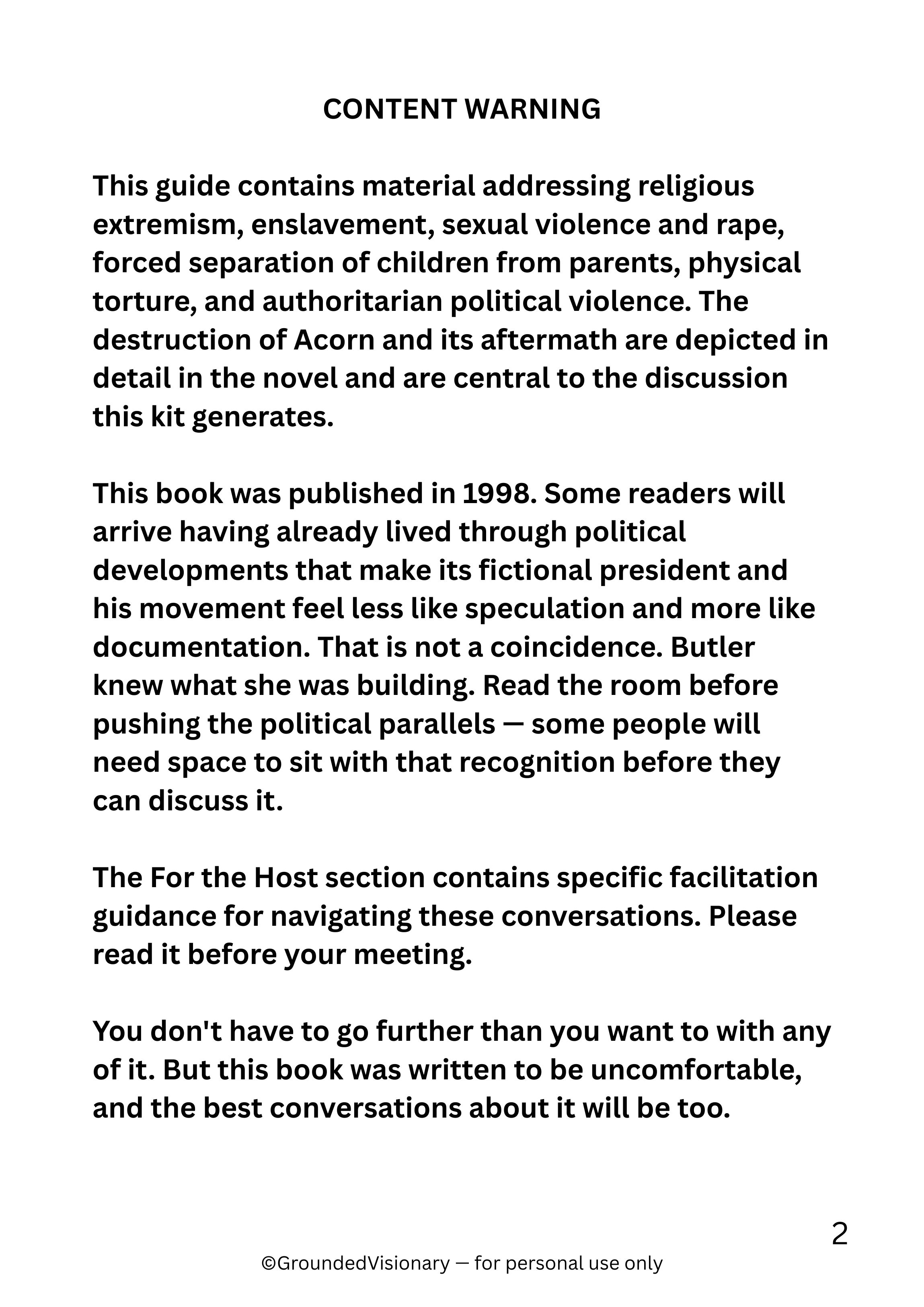 Parable of the Talents book club discussion guide for dystopian fiction readers and book clubs