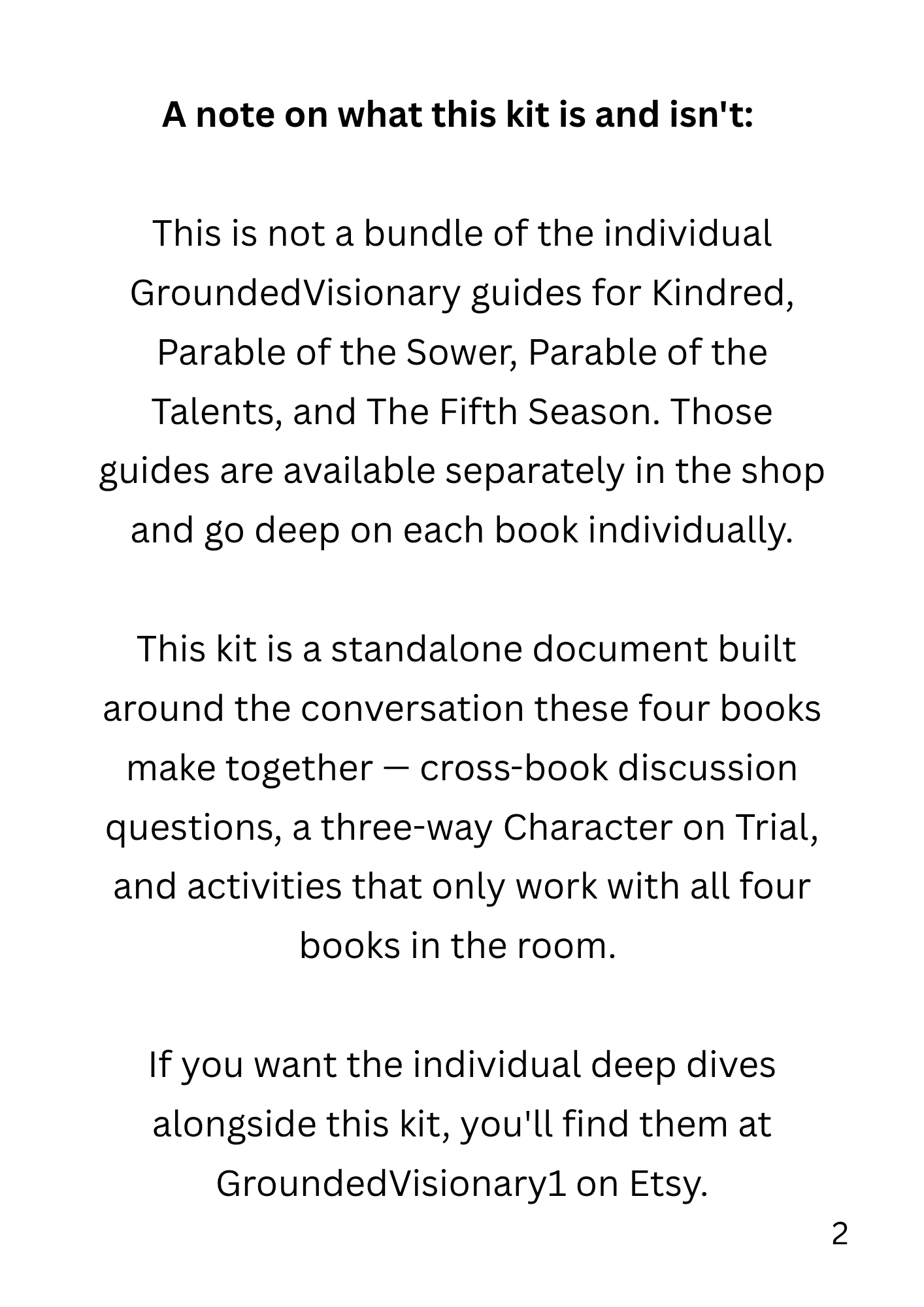 Survival in Broken Systems thematic discussion kit for Kindred, Parable of the Sower, Parable of the Talents, and The Fifth Season