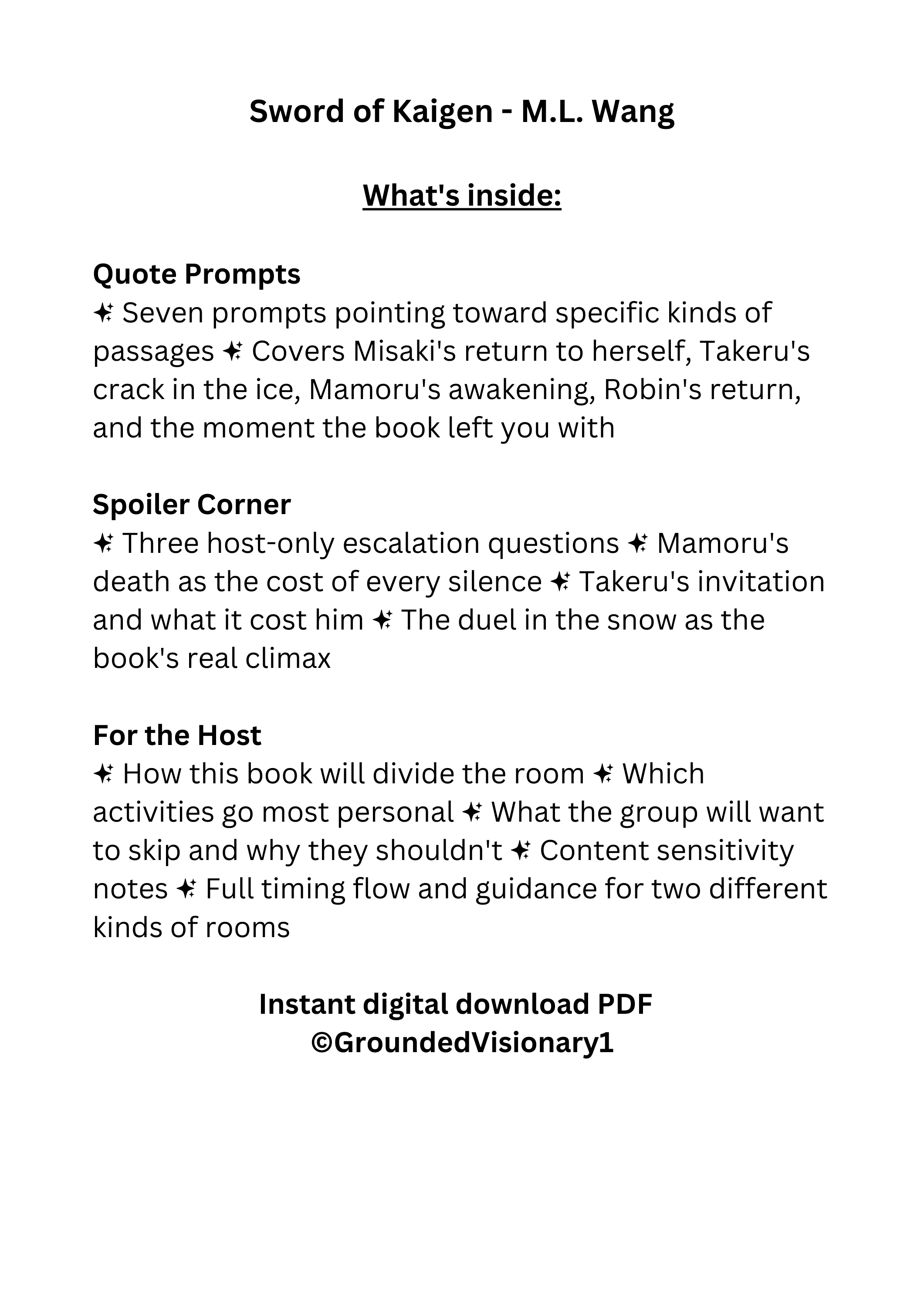 The Sword of Kaigen by M.L. Wang discussion guide for book clubs, classrooms, and literary fiction readers