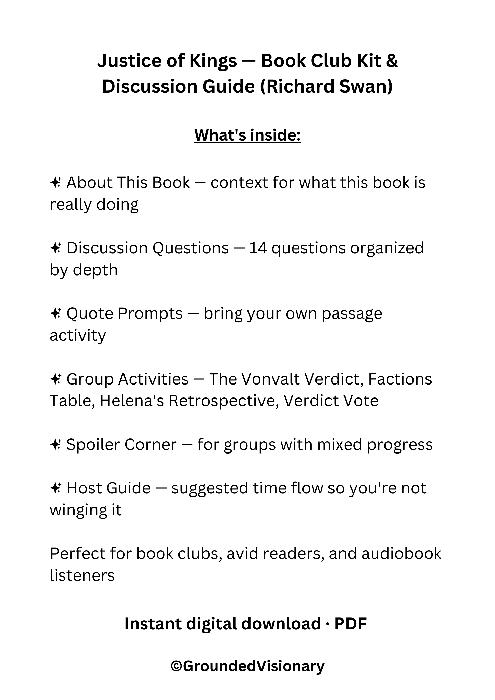 Justice of Kings by Richard Swan discussion guide for book clubs, classrooms, and literary fiction readers