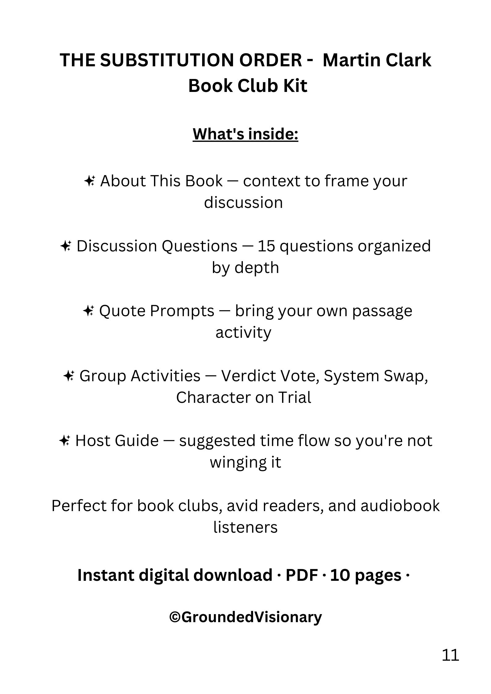 The Substitution Order by Martin Clark book club discussion guide for mystery, legal thriller, and courtroom fiction readers