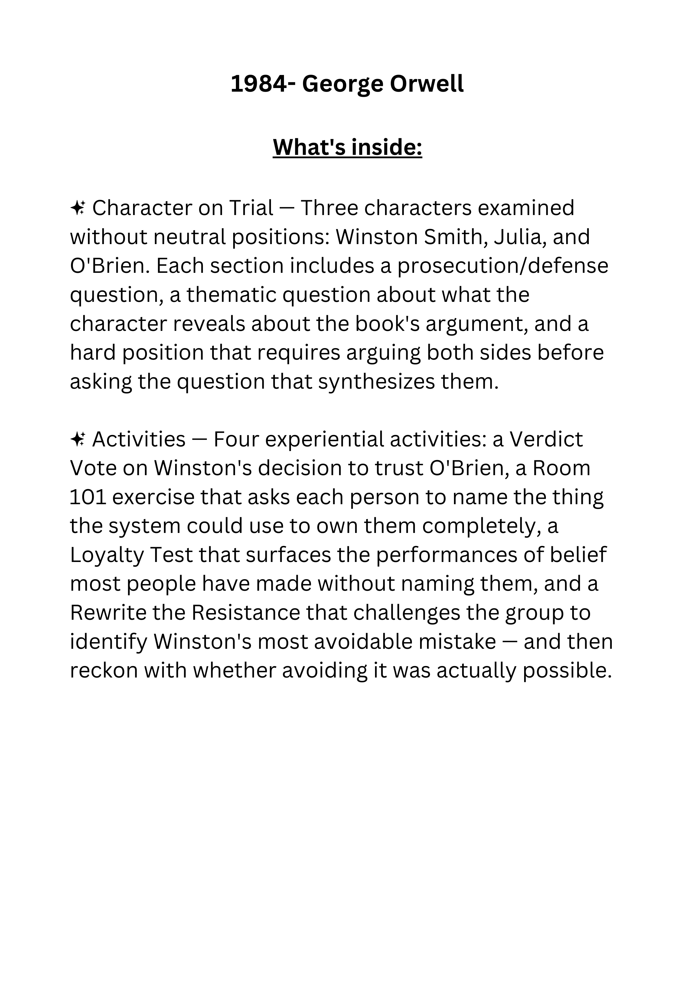 1984 by George Orwell discussion guide for book clubs, classrooms, and dystopian literature readers