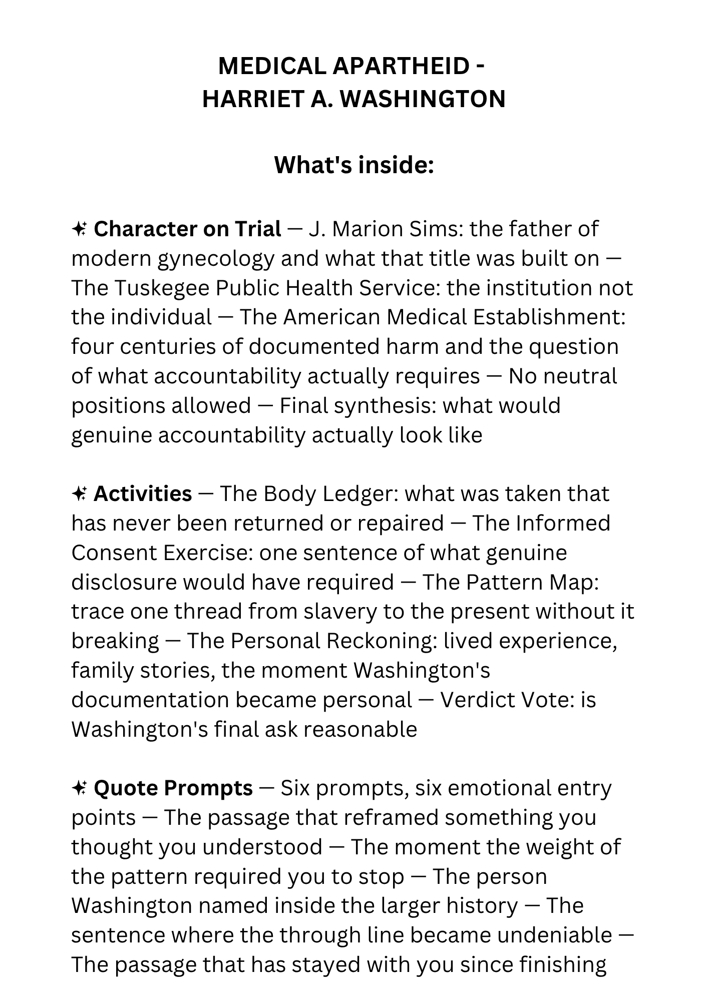 Medical Apartheid book club discussion guide for nonfiction readers, classrooms, and study groups