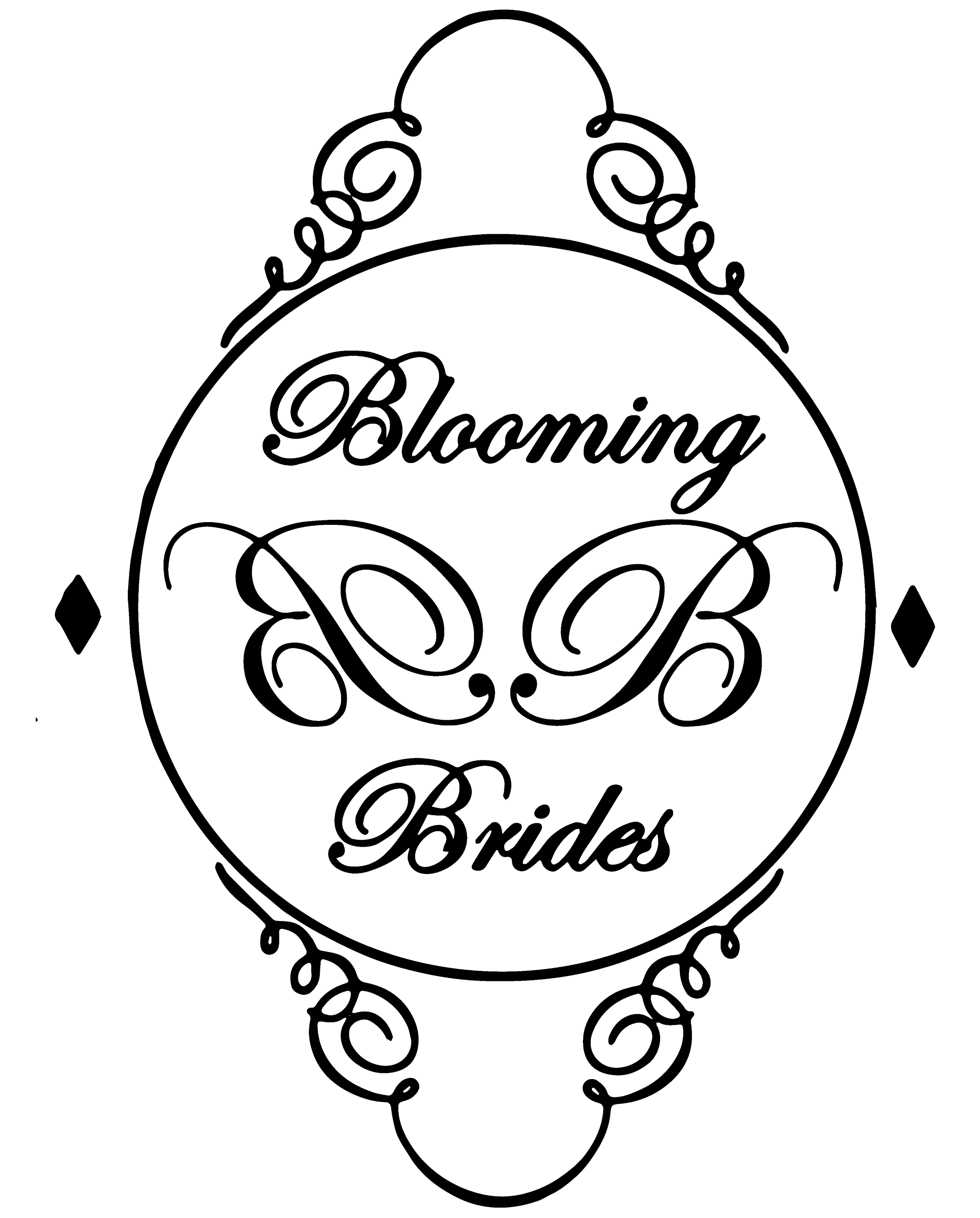 Outlined decorative floral-style graphic with the words "Blooming Buddies" in the center.