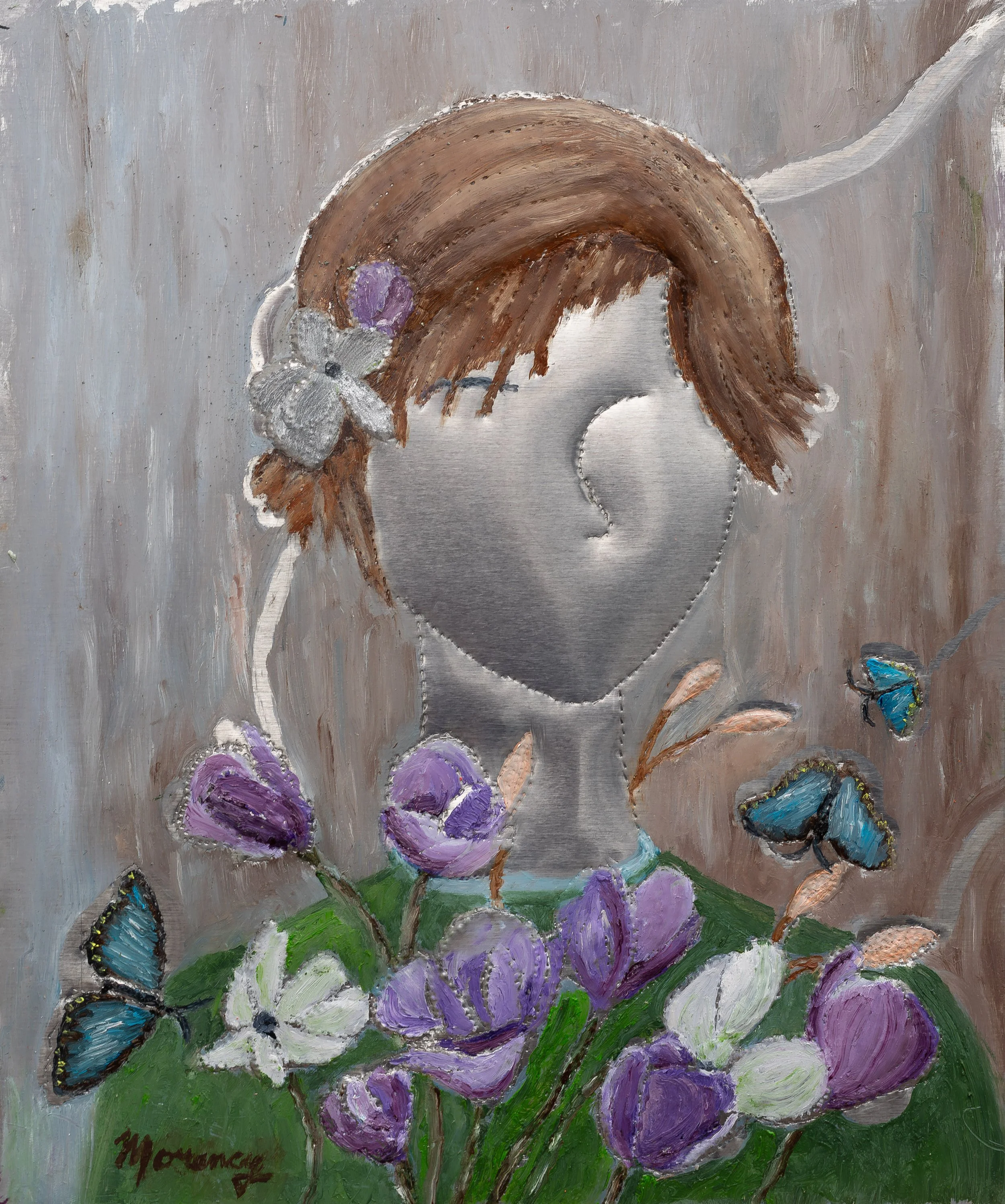 Jeune fille au papillon bleu, 10"x12"