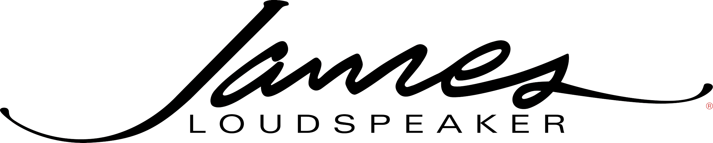 Logo of the brand 'James Loudspeaker' in black, cursive font with the word 'LOUDSPEAKER' underneath