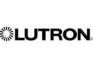 Lutron logo with a circular design to the left and the word Lutron in black letters.