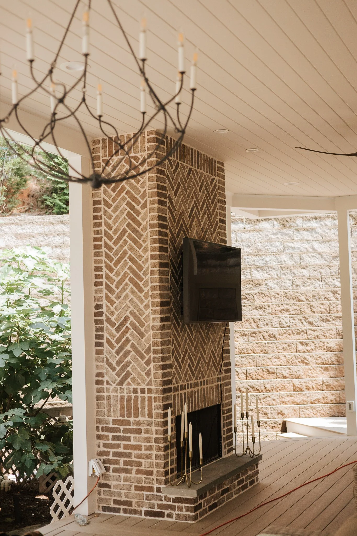 A finished back patio fireplace and sitting area Marietta GA