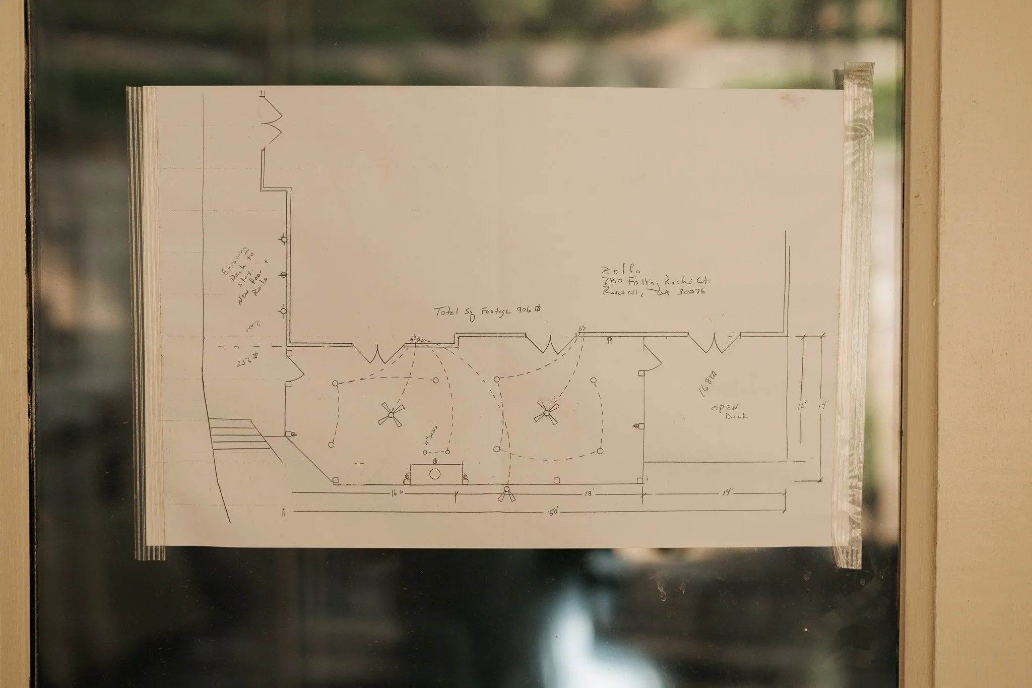 Hand Drawn Plans for back porch addition by John Temmel General Contractor in Metro Atlanta