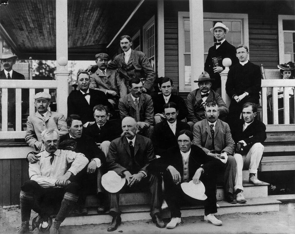 The Tin Whistle Club at Pinehurst, NC in 1904. Marshall Parshall and Donald Ross are seated Amongst the other Tin Whistles. Marshall was CVCC's first Club Champion.