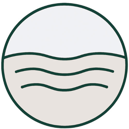 A minimalist circular logo divided horizontally into two halves with a wavy line separating them, representing expression lines.