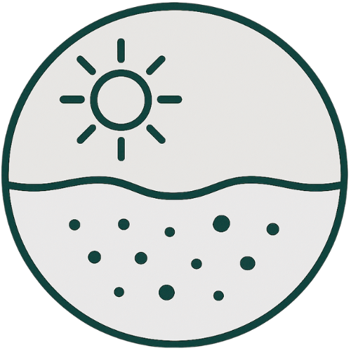 circle icon conveying sun damage and environmental causes leading to pigmentation of the skin