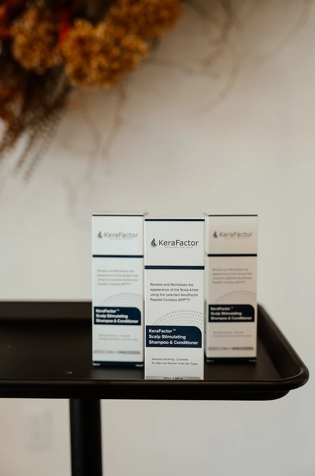 hair restoration medication on a medical provider tray with a blurred background
