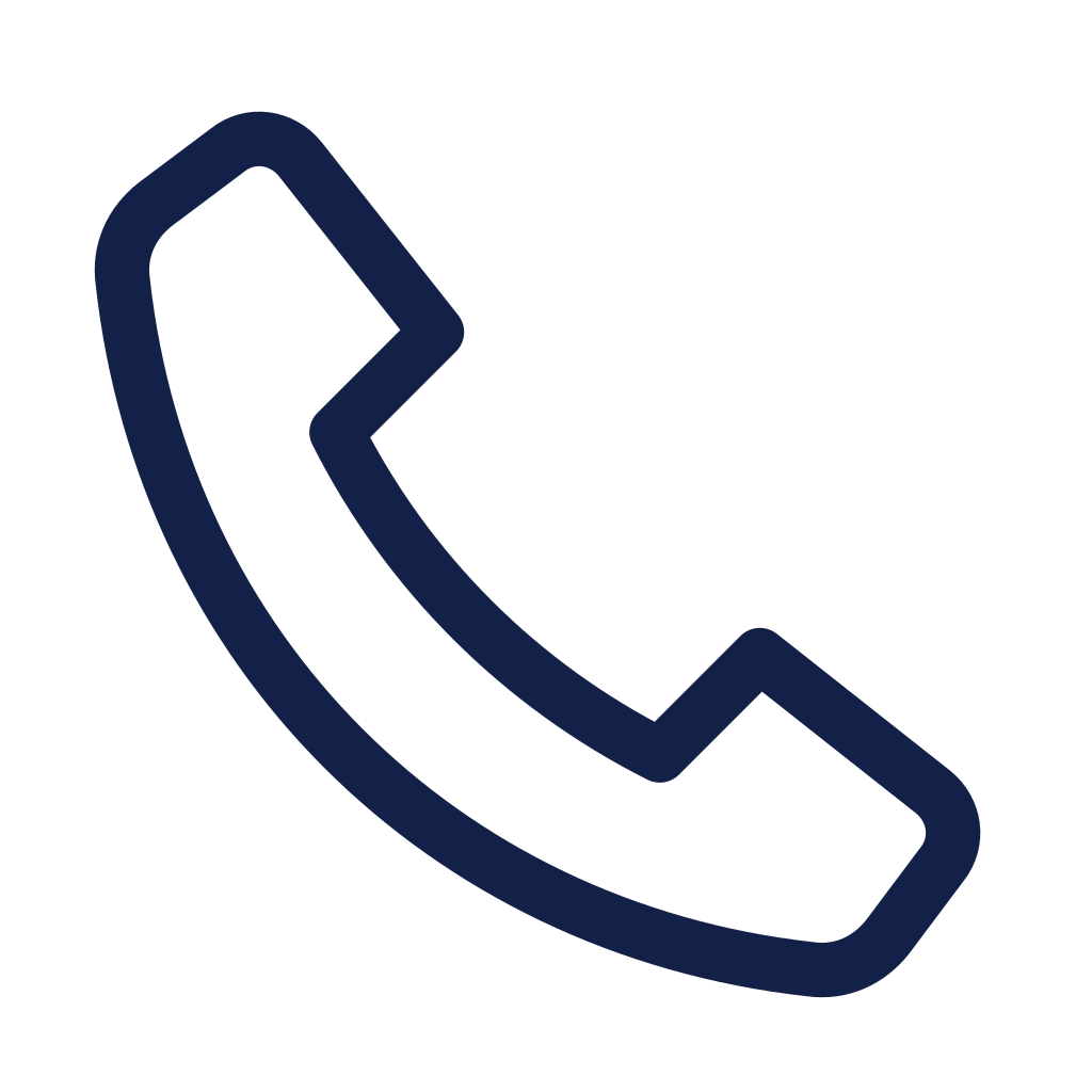 Icon of a black telephone receiver outline on a black background.