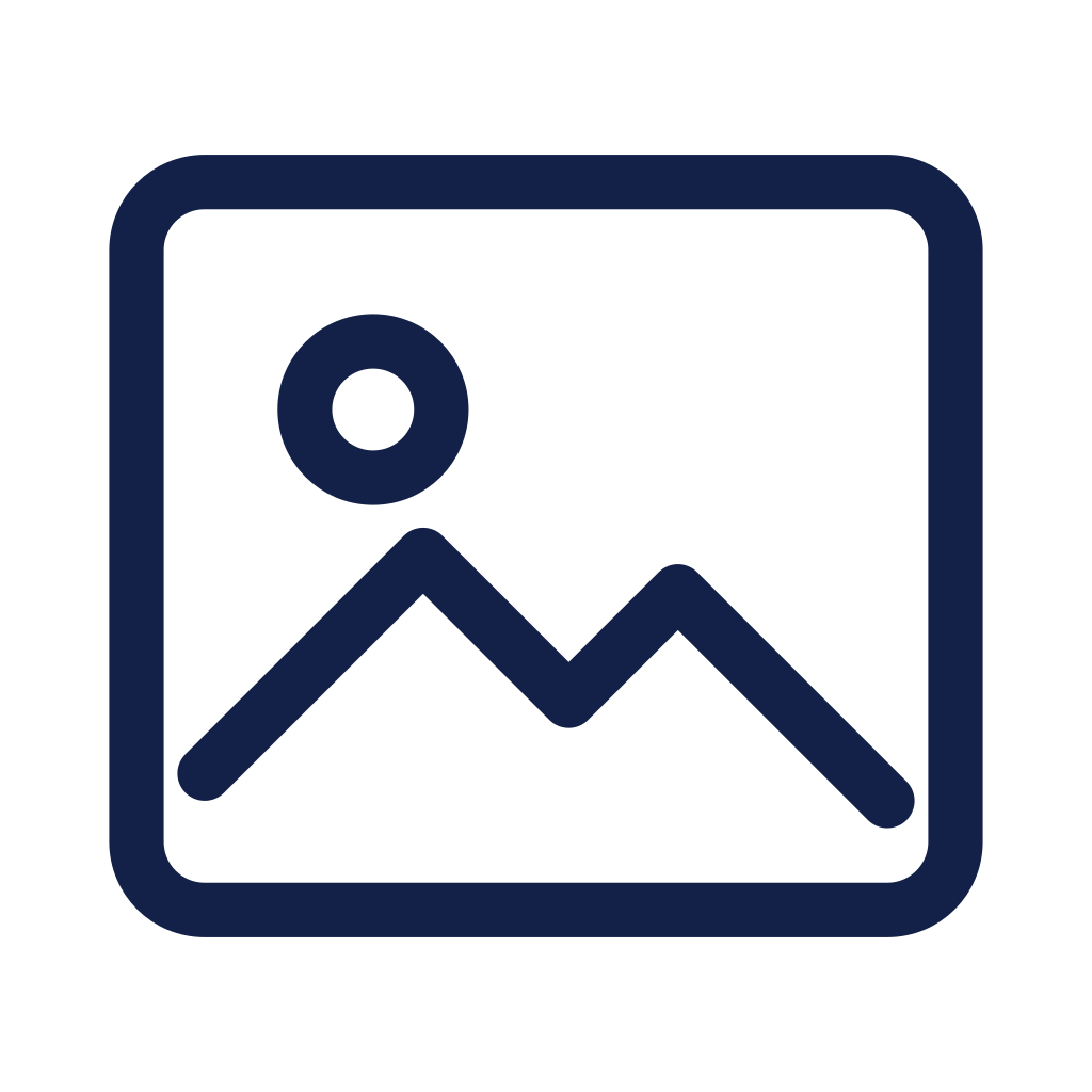Icon representing a placeholder for an image, with a mountain and sun symbol.